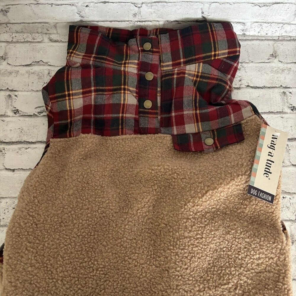 Wag-a-tude Tan Plaid Sherpa Dog Jacket Size XXL NWT